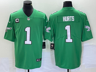 Philadelphia Eagles #1 Jalen Hurts Green Vapor Limited With C Patch Stitched Football