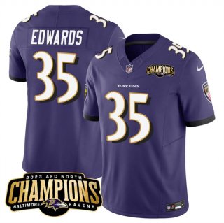 Baltimore Ravens #35 Gus Edwards Purple 2023 F.U.S.E. AFC North Champions Vapor