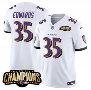 Baltimore Ravens #35 Gus Edwards White 2023 F.U.S.E. AFC North Champions Vapor