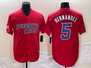 Men's Puerto Rico Baseball #5 Enrique Hernandez 2023 Red World Baseball Classic Stitched