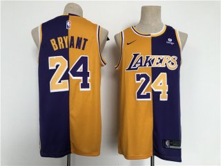 Los Angeles Lakers #24 Kobe Bryant PurpleGold Split Stitched Basketball Jersey