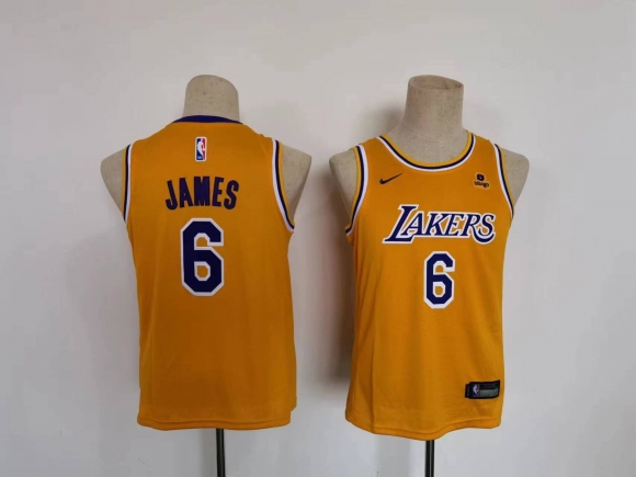 lakers #6 Lebron James yellow youth jersey