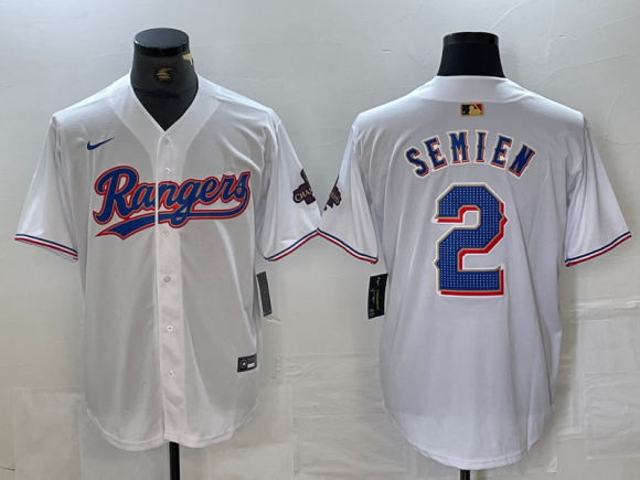 Texas Rangers #2 Marcus Semien White 2024 Gold champions jersey