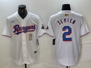 Texas Rangers #2 Marcus Semien White 2024 Gold with gold number champions jersey