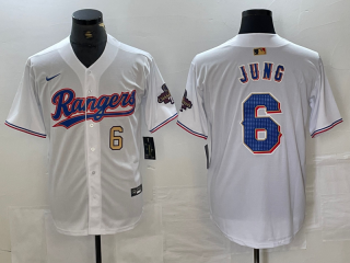 Texas Rangers #6 Josh Jung White 2024 Gold with gold number champions jersey