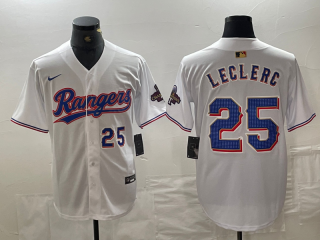 Texas Rangers #25 Jose Leclerc White 2024 Gold with blue number champions jersey