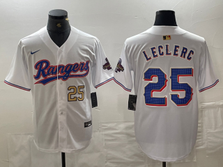 Texas Rangers #25 Jose Leclerc White 2024 Gold with gold champions jersey