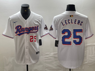 Texas Rangers #25 Jose Leclerc White 2024 Gold with red number champions jersey