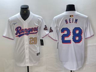 Texas Rangers #28 Jonah Heim White 2024 Gold with gold number champions jersey
