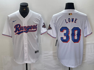 Texas Rangers #30 Nathaniel Lowe White 2024 Gold champions jersey