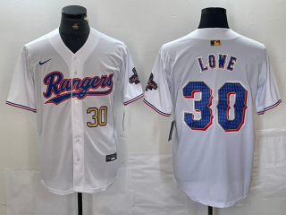 Texas Rangers #30 Nathaniel Lowe White 2024 Gold with gold number champions jersey