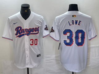 Texas Rangers #30 Nathaniel Lowe White 2024 Gold with red number champions jersey