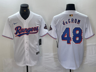 Texas Rangers #48 Jacob DeGrom White 2024 Gold champions jersey