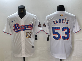 Texas Rangers #53 Adolis Garcia White 2024 Gold with gold number champions jersey
