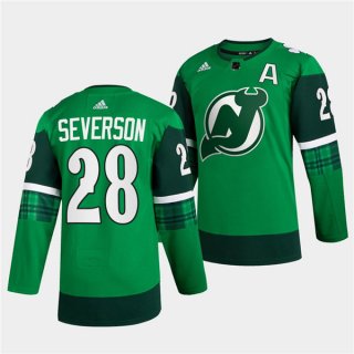 New Jersey Devils #28 Damon Severson Green Warm-Up St Patricks Day Stitched