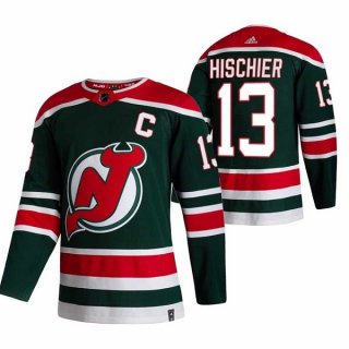 New Jersey Devils #13 Nico Hischier 2021 Green Reverse Retro Stitched NHL