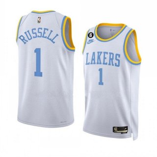 Men's Los Angeles Lakers #1 D’Angelo Russell 2022-23 White Classic Edition With No.6 Patch