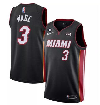Men's Miami Heat #3 Dwyane Wade Black With NO.6 Patch Stitched Jersey
