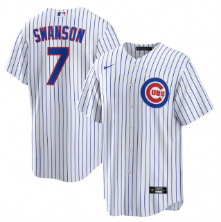 Men's Chicago Cubs #7 Dansby Swanson White Cool Base Stitched Baseball Jersey