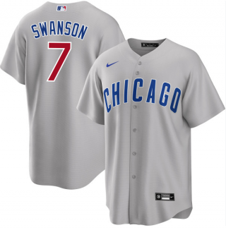 Men's Chicago Cubs #7 Dansby Swanson Grey Cool Base Stitched Baseball Jersey