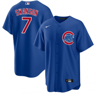 Men's Chicago Cubs #7 Dansby Swanson Royal Cool Base Stitched Baseball Jersey