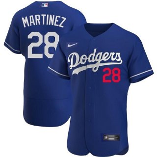 Men's Los Angeles Dodgers #28 J.D. Martinez Blue Flex Base red letter Stitched Baseball Jersey