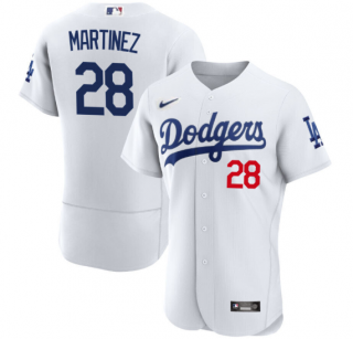 Men's Los Angeles Dodgers #28 J.D. Martinez White Flex Base red letter Stitched Baseball Jersey