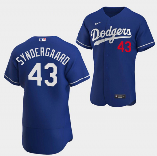 Men's Los Angeles Dodgers #43 Noah Syndergaard Blue Flex Base red letterStitched Baseball Jersey