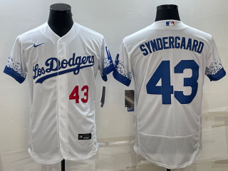 Men's Los Angeles Dodgers #43 Noah Syndergaard White City Connect Flex Base Stitched