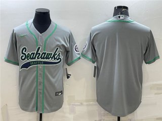 Seattle Seahawks Gray With Patch Cool Base Stitched Baseball Jersey