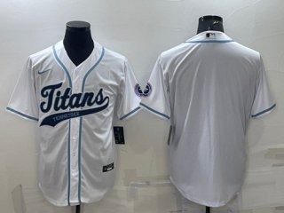 Tennessee Titans Blank White With Patch Cool Base Stitched Baseball Jersey