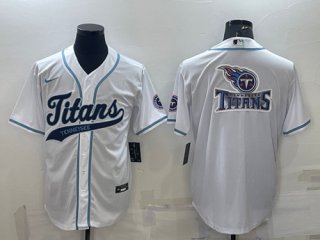 Tennessee Titans White Team Big Logo With Patch Cool Base Stitched Baseball Jersey