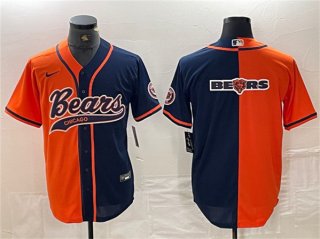 Chicago Bears Team Big Logo Orange Navy Split With Patch Cool Base Stitched