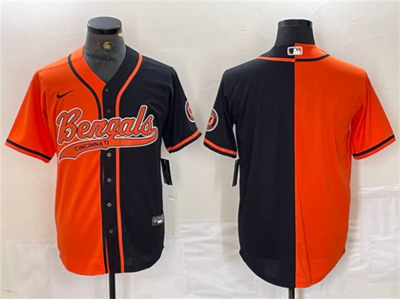 Cincinnati Bengals Blank Black Orange Split With Patch Cool Base Baseball Stitched