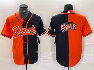 Cincinnati Bengals Team Big Logo Black Orange Split With Patch Cool Base Baseball