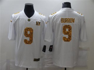 Cincinnati Bengals #9 Joe Burrow 2020 White Leopard Print Fashion Limited Stitched Jersey