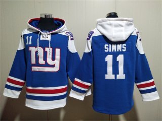 New York Giants #11 Phil Simms Blue Lace-Up Pullover Hoodie