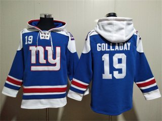 New York Giants #19 Kenny Golladay Blue Lace-Up Pullover Hoodie