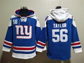 New York Giants #56 Lawrence Taylor Blue Lace-Up Pullover Hoodie