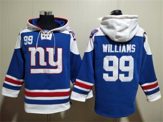 New York Giants #99 Leonard Williams Blue Lace-Up Pullover Hoodie
