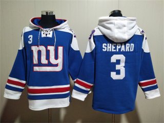New York Giants #3 Sterling Shepard Blue Lace-Up Pullover Hoodie