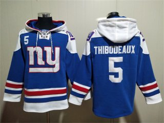 New York Giants #5 Kayvon Thibodeaux Blue Lace-Up Pullover Hoodie
