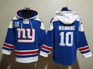 New York Giants #10 Eli Manning Blue Lace-Up Pullover Hoodie