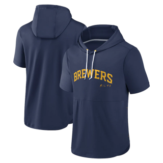 Milwaukee Brewers Navy Sideline Training Hooded Performance T-Shirt