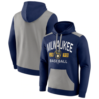 Milwaukee Brewers Navy Grey Chip In Pullover Hoodie