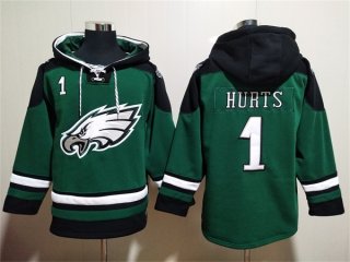 Philadelphia Eagles #1 Jalen Hurts Green Lace-Up Pullover Hoodie