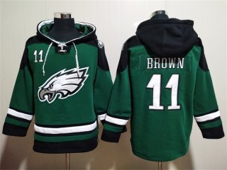 Philadelphia Eagles #11 A. J. Brown Green Lace-Up Pullover Hoodie
