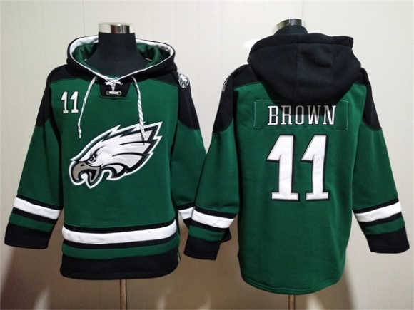 Philadelphia Eagles #11 A. J. Brown Green Lace-Up Pullover Hoodie