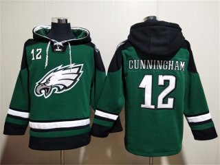 Philadelphia Eagles #12 Randall Cunningham Green Lace-Up Pullover Hoodie
