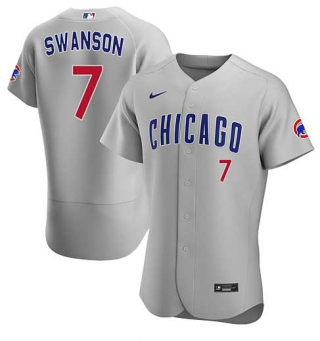 Chicago Cubs #7 Dansby Swanson Grey Flex Base Stitched Baseball Jersey